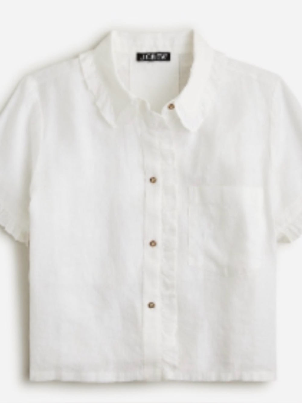 J. Crew White Linen Short-Sleeve Ruffle Button-Down Shirt